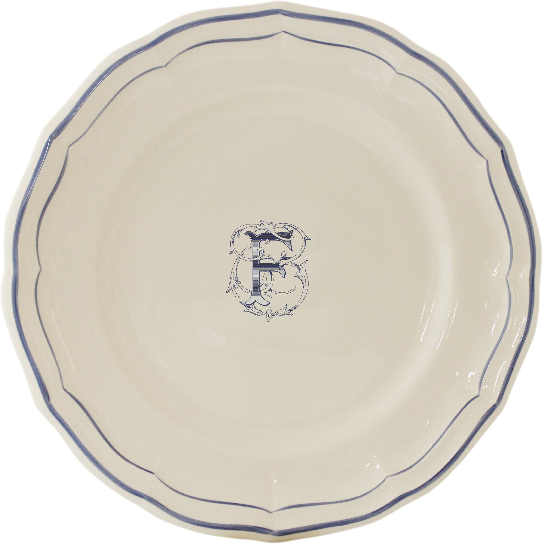 Gien France Filet Bleu Monogram Dinnerware Gracious Style
